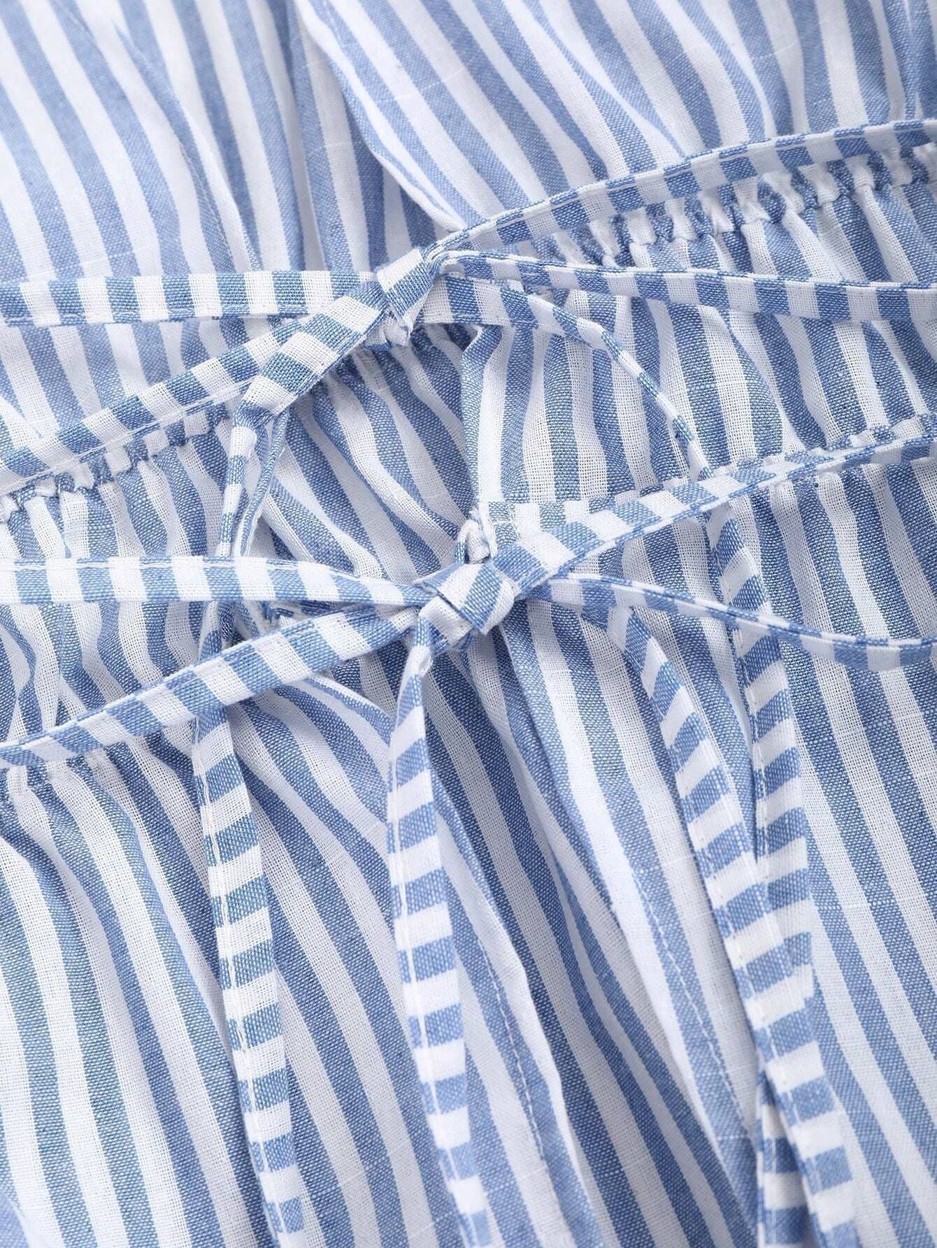 Women's Bow Lace-up Striped Top Casual Coat