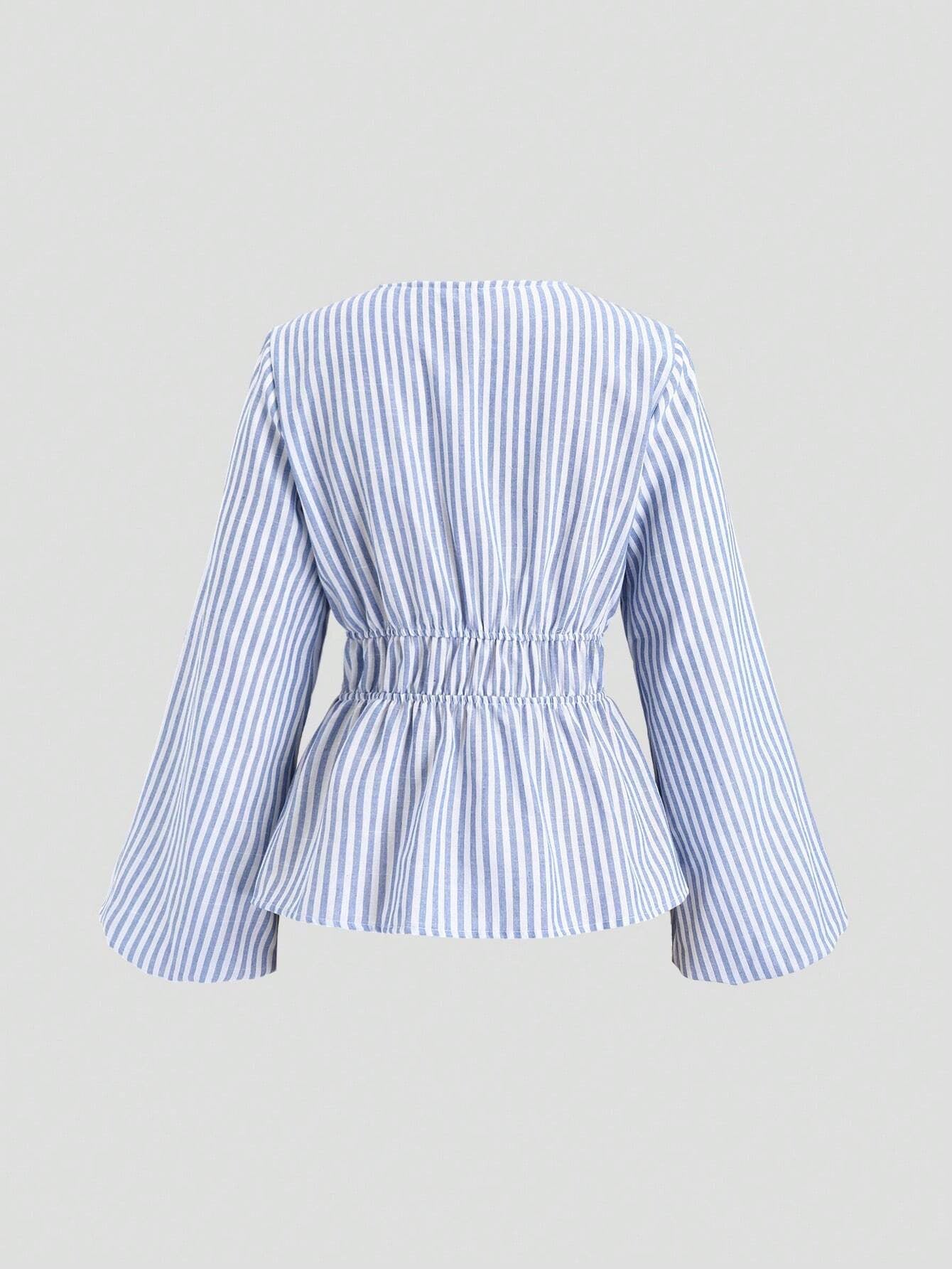 Women's Bow Lace-up Striped Top Casual Coat