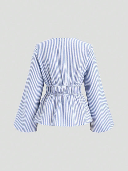 Women's Bow Lace-up Striped Top Casual Coat